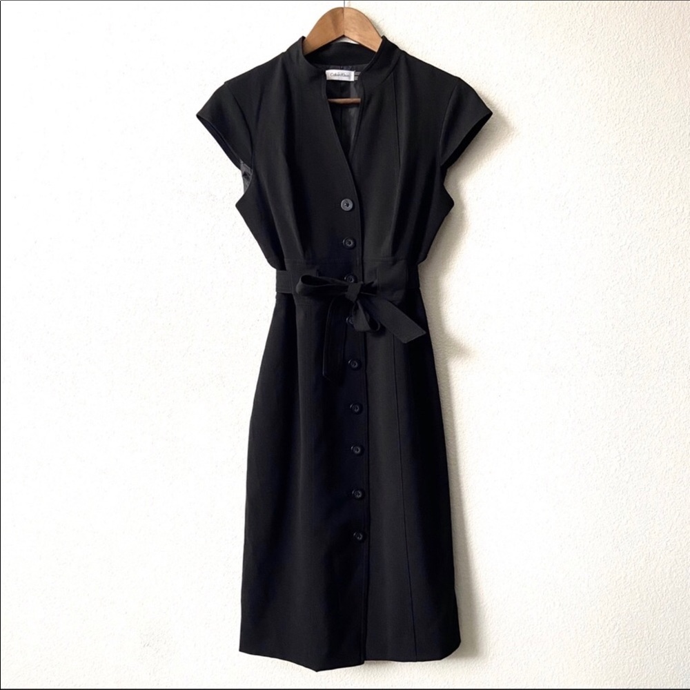 Calvin Klein Sleeveless Sheath Dress Buttons Belt